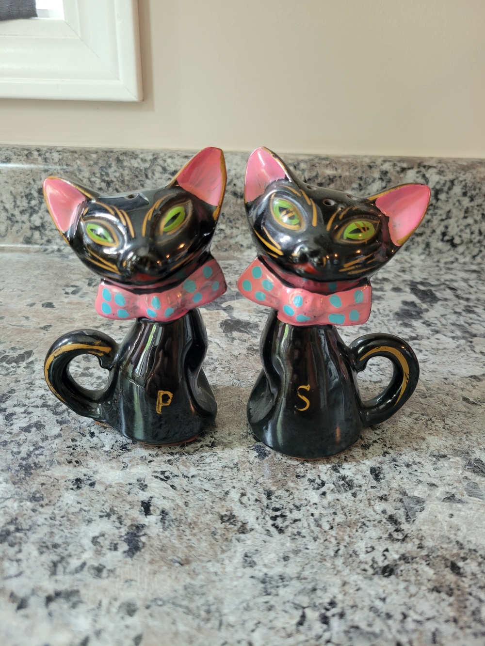 Vintage MCM Black Siamese Cat Salt & Pepper Shakers